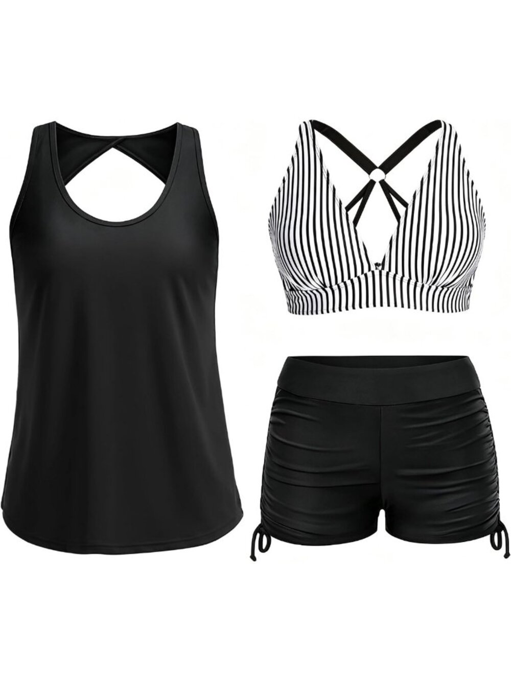 Stylish 3-Piece Tankini Swimsuit Set for Women - Athletic Swim Top, Boy Shorts